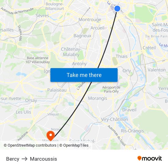 Bercy to Marcoussis map