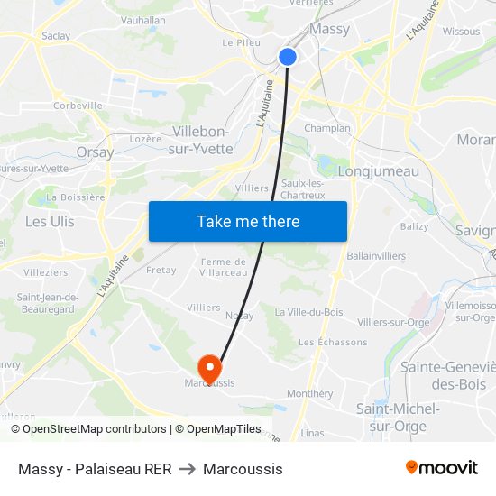 Massy - Palaiseau RER to Marcoussis map