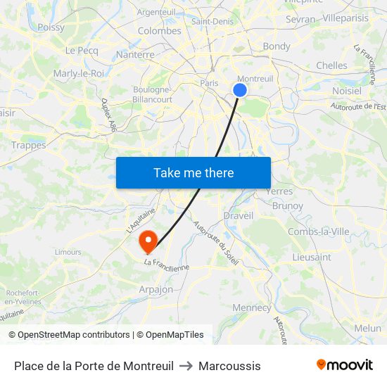 Place de la Porte de Montreuil to Marcoussis map