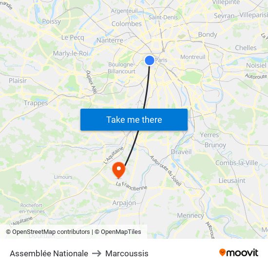 Assemblée Nationale to Marcoussis map