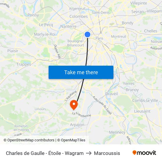 Charles de Gaulle - Étoile - Wagram to Marcoussis map