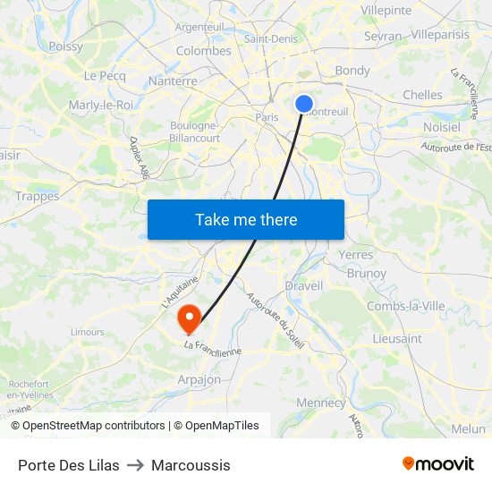 Porte Des Lilas to Marcoussis map