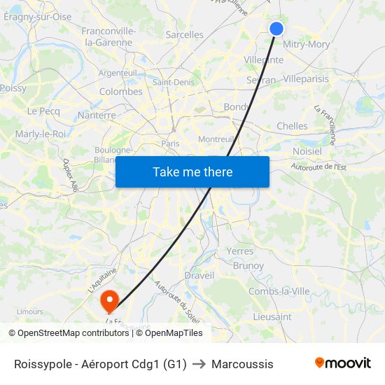 Gare de Roissypôle - Aéroport Cdg1 (G1) to Marcoussis map