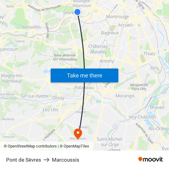 Pont de Sèvres to Marcoussis map