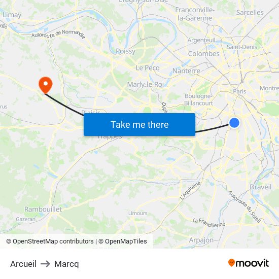 Arcueil to Marcq map