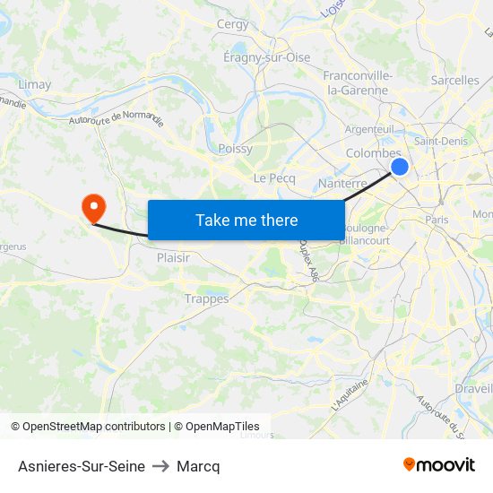 Asnieres-Sur-Seine to Marcq map