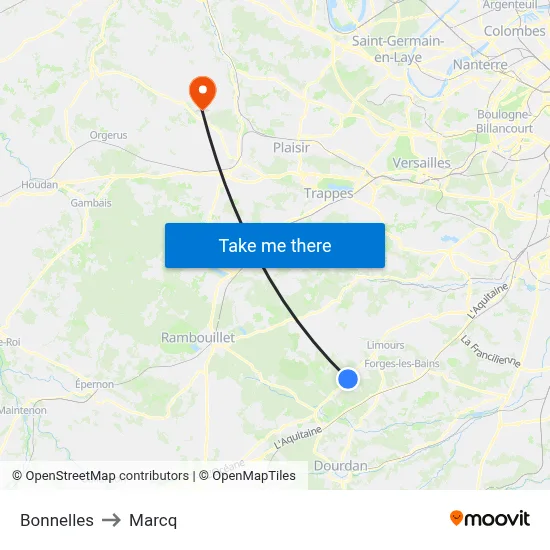 Bonnelles to Marcq map