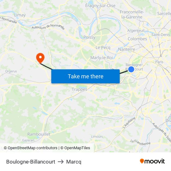 Boulogne-Billancourt to Marcq map