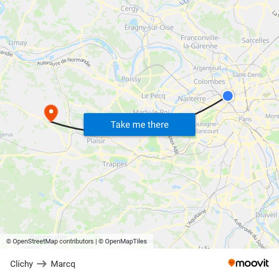 Clichy to Marcq map