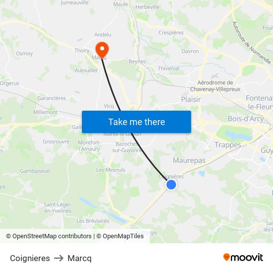 Coignieres to Marcq map