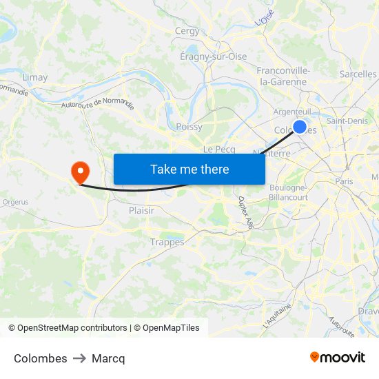 Colombes to Marcq map