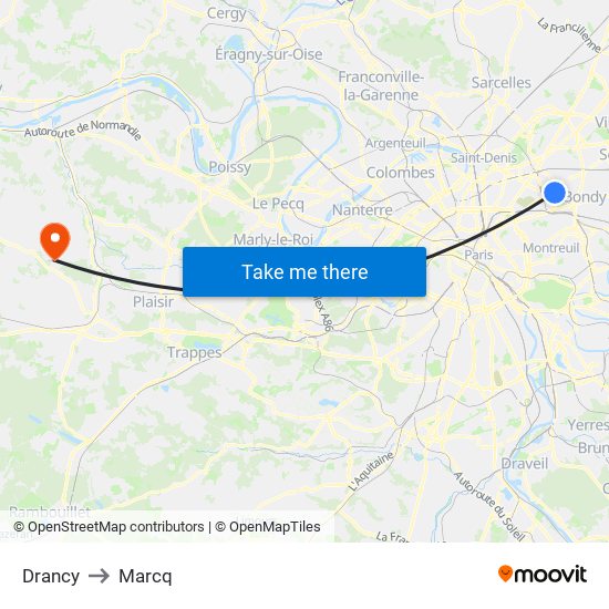 Drancy to Marcq map