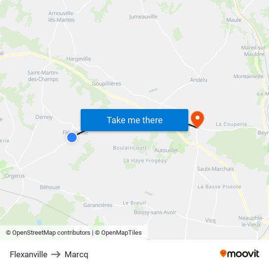 Flexanville to Marcq map