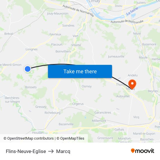 Flins-Neuve-Eglise to Marcq map