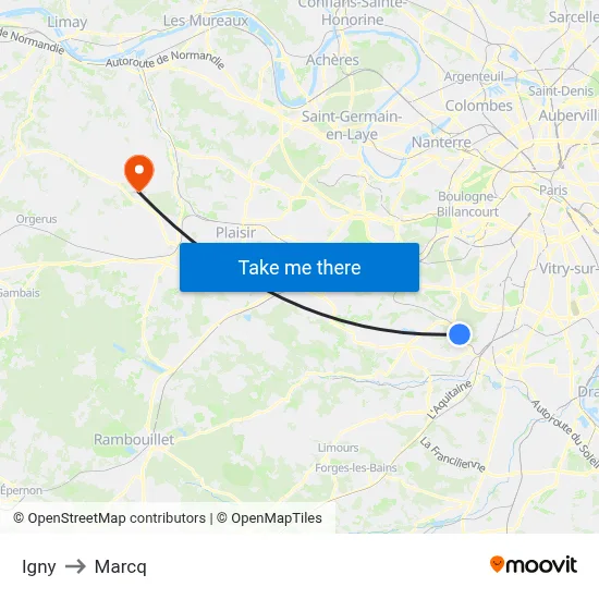 Igny to Marcq map