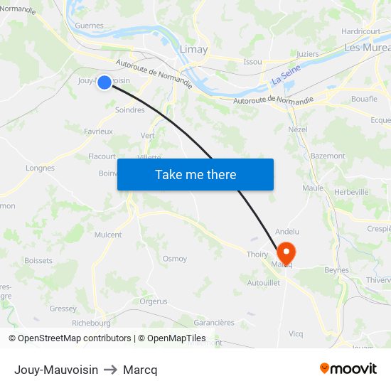 Jouy-Mauvoisin to Marcq map