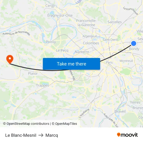 Le Blanc-Mesnil to Marcq map