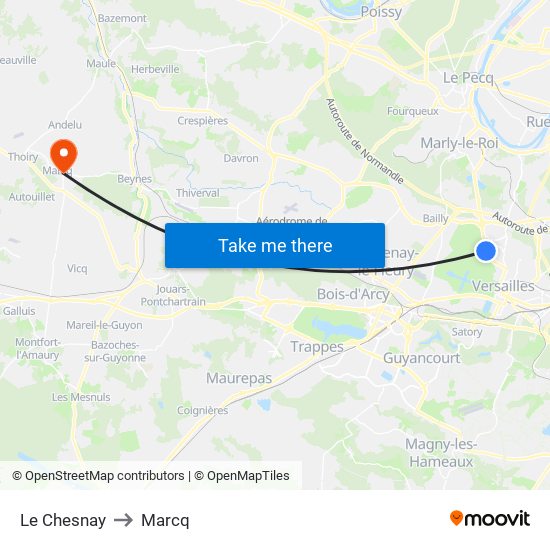 Le Chesnay to Marcq map
