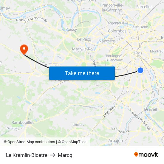 Le Kremlin-Bicetre to Marcq map