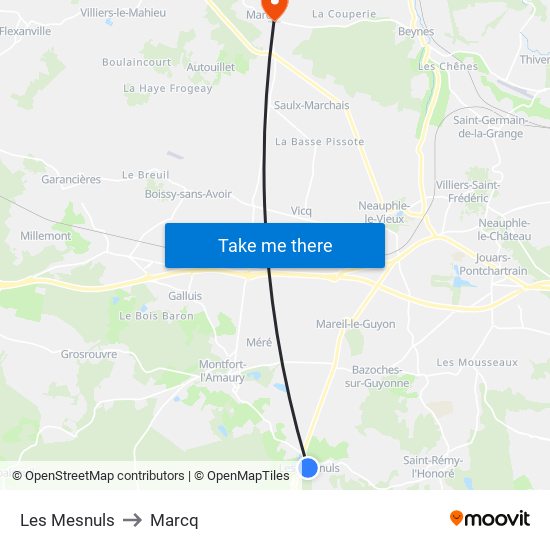 Les Mesnuls to Marcq map