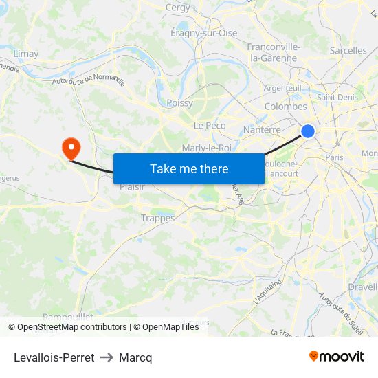 Levallois-Perret to Marcq map