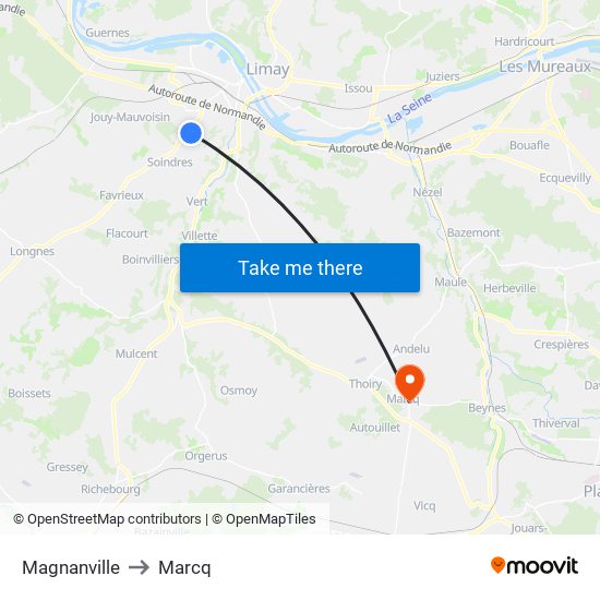 Magnanville to Marcq map