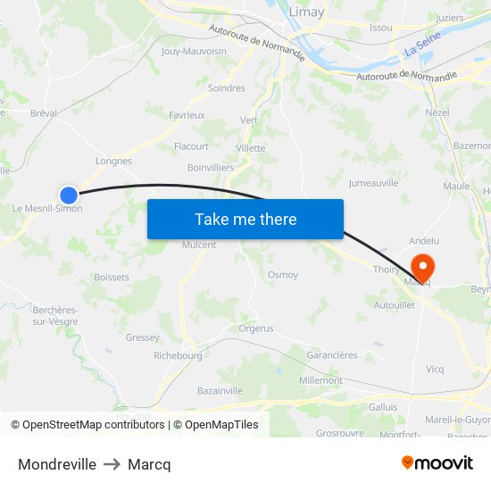 Mondreville to Marcq map