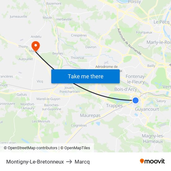 Montigny-Le-Bretonneux to Marcq map