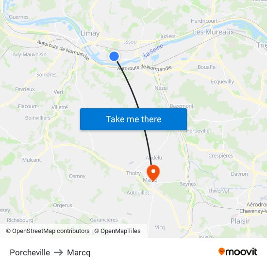 Porcheville to Marcq map