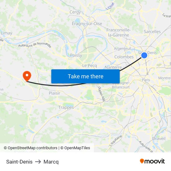 Saint-Denis to Marcq map