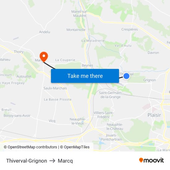 Thiverval-Grignon to Marcq map