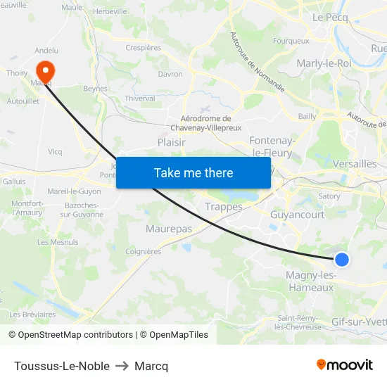 Toussus-Le-Noble to Marcq map