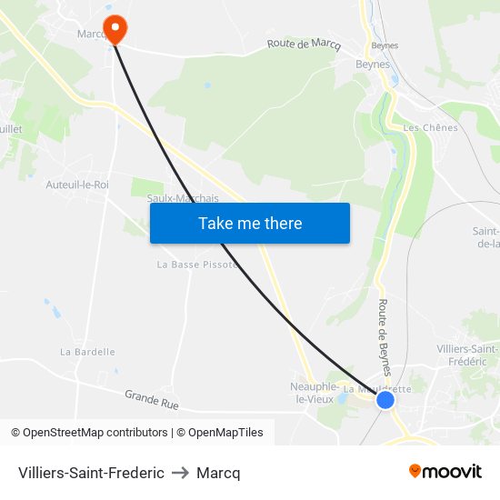 Villiers-Saint-Frederic to Marcq map