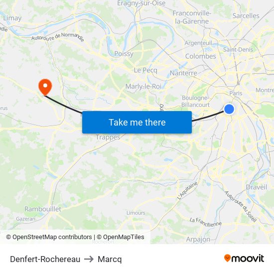 Denfert-Rochereau to Marcq map