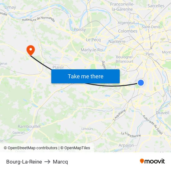 Bourg-La-Reine to Marcq map