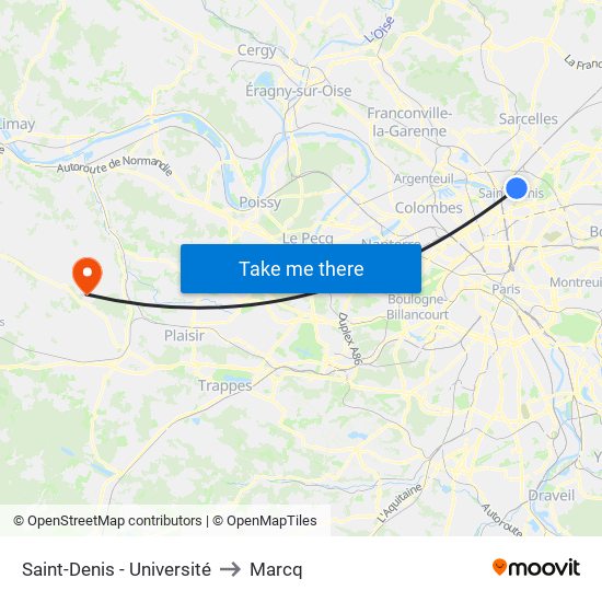 Saint-Denis - Université to Marcq map