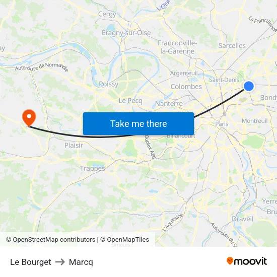 Le Bourget to Marcq map