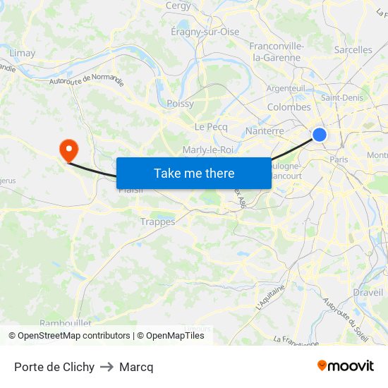 Porte de Clichy to Marcq map