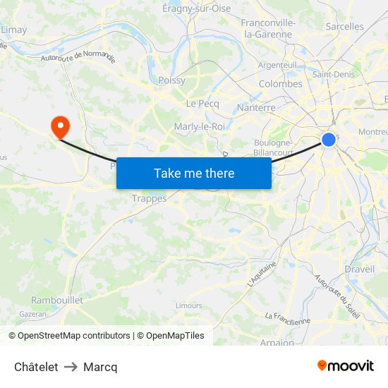 Châtelet to Marcq map
