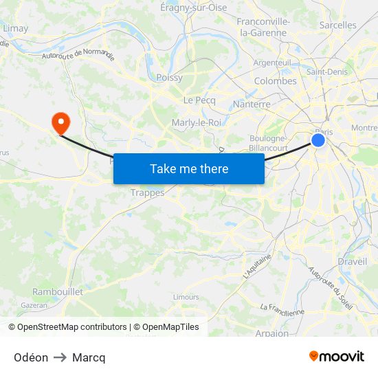 Odéon to Marcq map