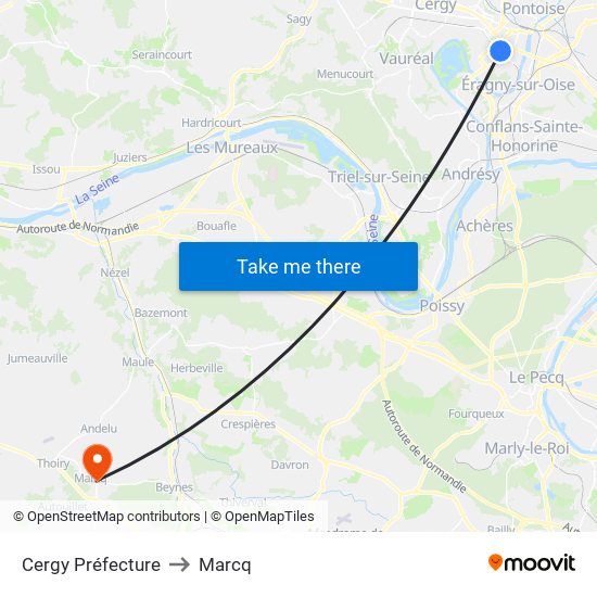 Cergy Préfecture to Marcq map