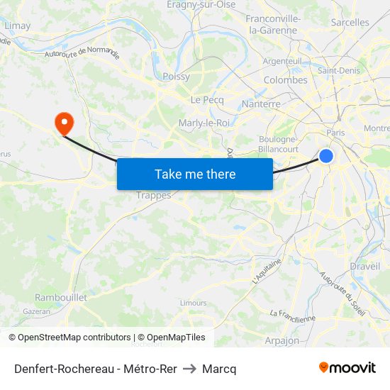 Denfert-Rochereau - Métro-Rer to Marcq map