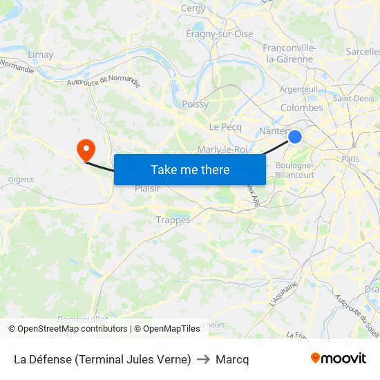 La Défense (Terminal Jules Verne) to Marcq map