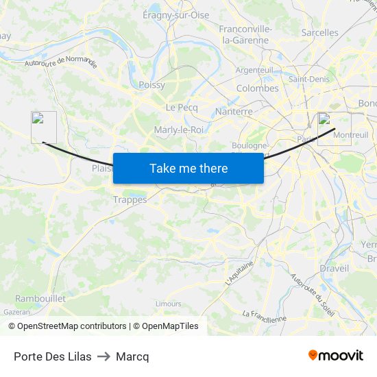 Porte Des Lilas to Marcq map