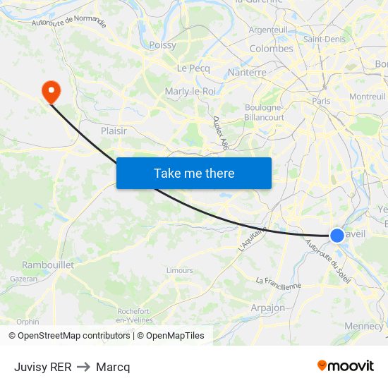 Juvisy RER to Marcq map