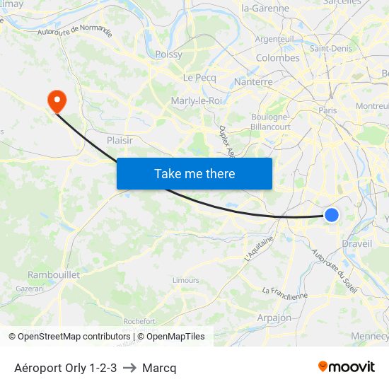 Aéroport Orly 1-2-3 to Marcq map