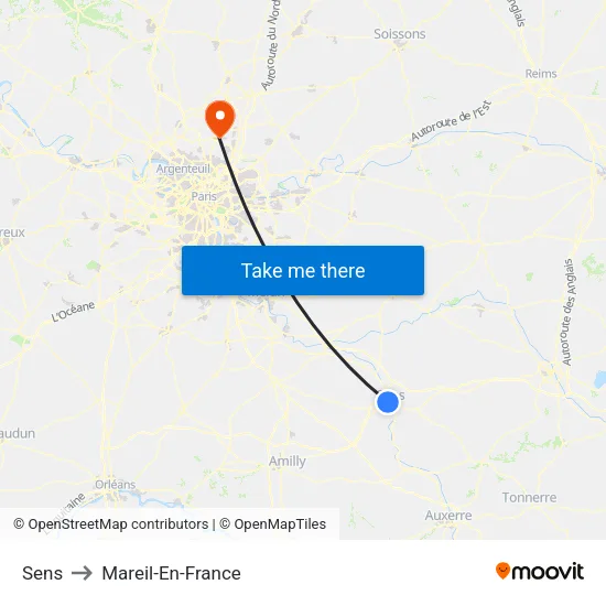 Sens to Mareil-En-France map