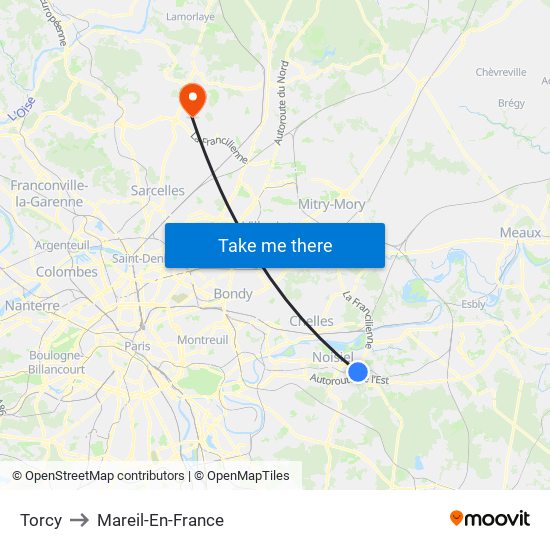 Torcy to Mareil-En-France map