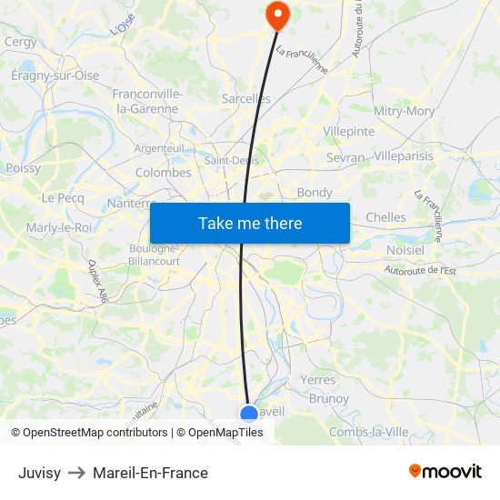 Juvisy to Mareil-En-France map
