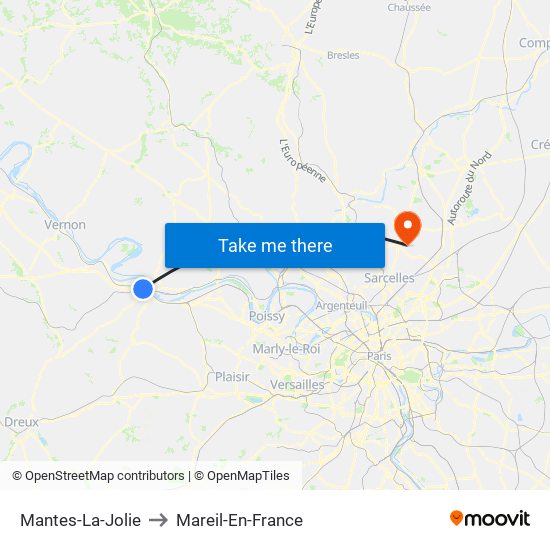 Mantes-La-Jolie to Mareil-En-France map
